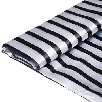 54"x10 Yards Black White Satin Stripe Fabric Bolt, DIY Craft Fabric Roll