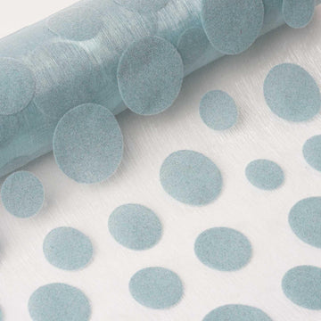 12"x10 Yards Blue Premium Organza With Velvet Dots Fabric Bolt, DIY Craft Fabric Roll
