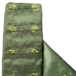 Olive Green Sequin Tuft Design Taffeta Fabric Bolt