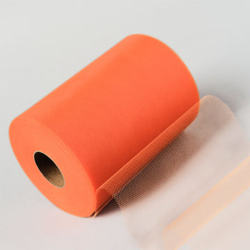 6"x100 Yards Orange Tulle Fabric Bolt, Sheer Fabric Spool Roll For Crafts