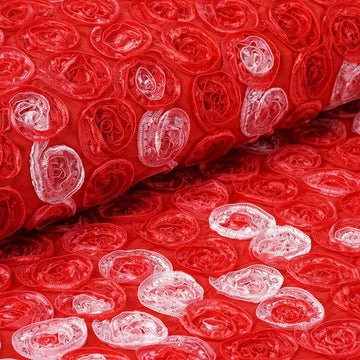 54"x4 Yards Red Mini Multi Color 3D Rosette Fabric Roll, DIY Craft Fabric Bolt