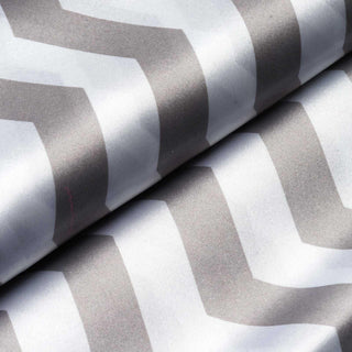 Elegant Silver and White Chevron Print Satin Fabric Roll