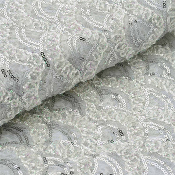 54"x4 Yards Silver White Tulle Lace Sequin Fabric Roll, DIY Craft Fabric Bolt