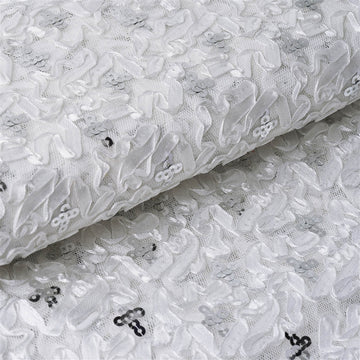 54"x4 Yards White Silver Sequin Tulle Satin Fabric Bolt, DIY Craft Fabric Roll