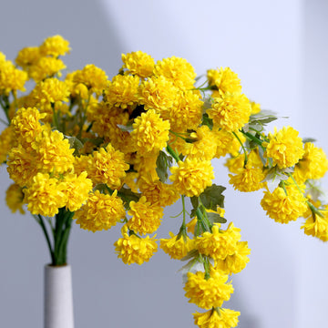 2 Bushes 33" Yellow Artificial Silk Chrysanthemum Mum Flower Bouquet