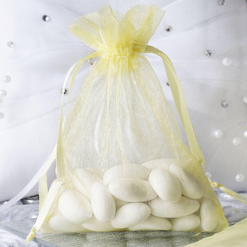 10 Pack 4"x6" Yellow Organza Drawstring Wedding Party Favor Gift Bags - Clearance SALE