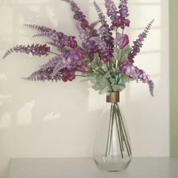 2 Bushes 34" Lavender Lilac Artificial Foxglove Orchid Flower Bouquet Stem – Silk Flower Branch Spray