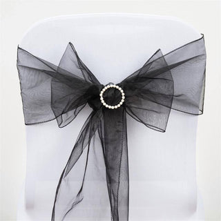 Create a Memorable Event with Our 5 Pack of Black Sheer Organza Chair Sashes