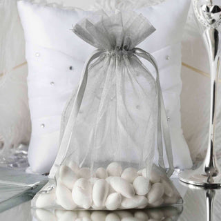 Elegant Silver Organza Drawstring Wedding Party Favor Gift Bag Elegant Silver Organza Drawstring Wedding Party Favor Gift Bag
