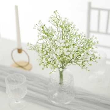 3 Bushes White 14" Artificial Baby’s Breath Gypsophila Flower Arrangements, Real Touch Indoor Faux Floral Bouquets