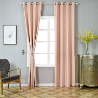 Embossed Thermal Blackout Curtains With Chrome Grommet Window Treatment Panels - Rose Gold | Blush