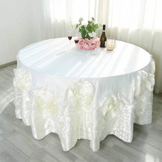 120 ivory large rosette round lamour satin tablecloth