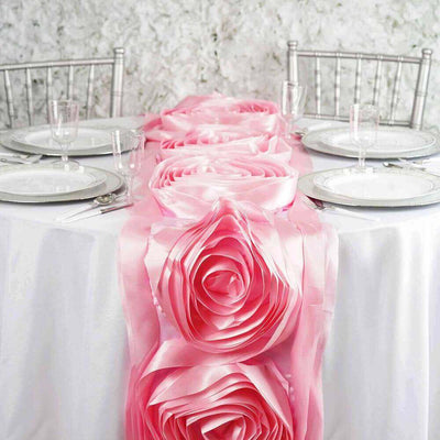Pink rose table runner on a white table
