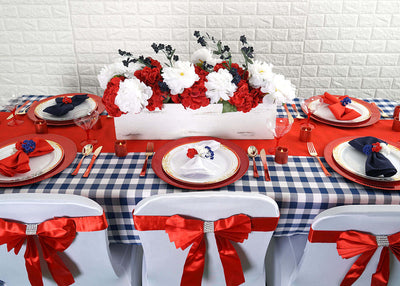 Red, white, and blue patriotic table setting