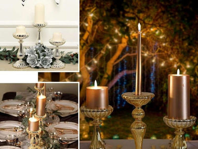 Unity candles on silver candleholders
