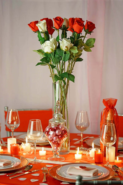 Valentine's Day table setting with red roses