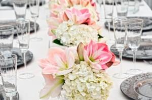 Pink and white floral wedding table centerpiece