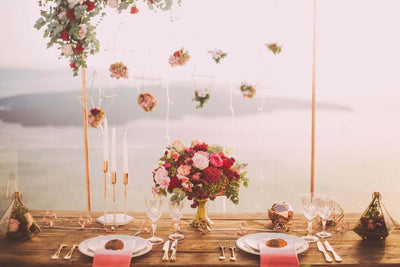Elegant Valentine’s Day table setting with floral centerpiece