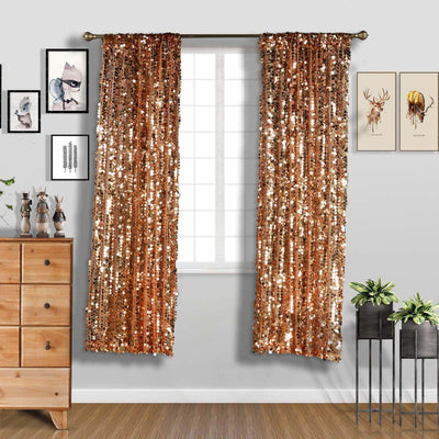 Copper sequin curtain panels with beaded strands