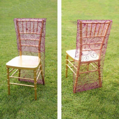 Chiavari chair with sheer embroidered chair cover