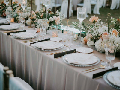 Formal dinner table with floral centerpieces
