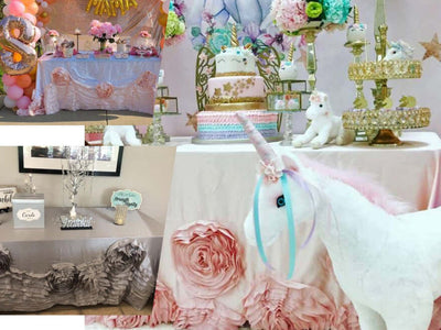 Colorful dessert table with unicorn cake and gold stands