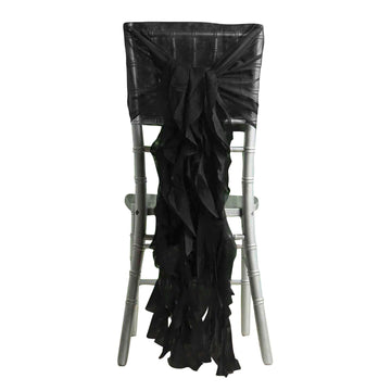 1 Set Chiffon Hoods Chair Sashes with Willow Ruffles Design Black - Stylish Decor for Weddings & Gatherings