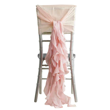 1 Set Chiffon Hoods Chair Sashes with Willow Ruffles Design Blush - Stylish Chair Bow Decor