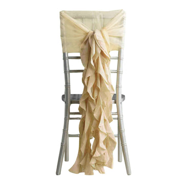 1 Set Chiffon Hoods Chair Sashes with Willow Ruffles Design Champagne - Stylish Chair Bow Decor