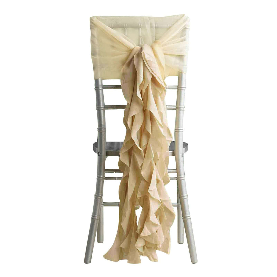 1 Set Champagne Chiffon Hoods With Ruffles Willow Chiffon Chair Sashes