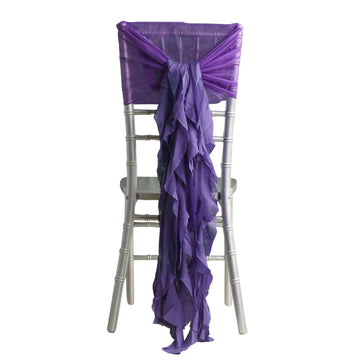 1 Set Chiffon Hoods Chair Sashes with Willow Ruffles Design Purple - Stylish Chair Bow Decor