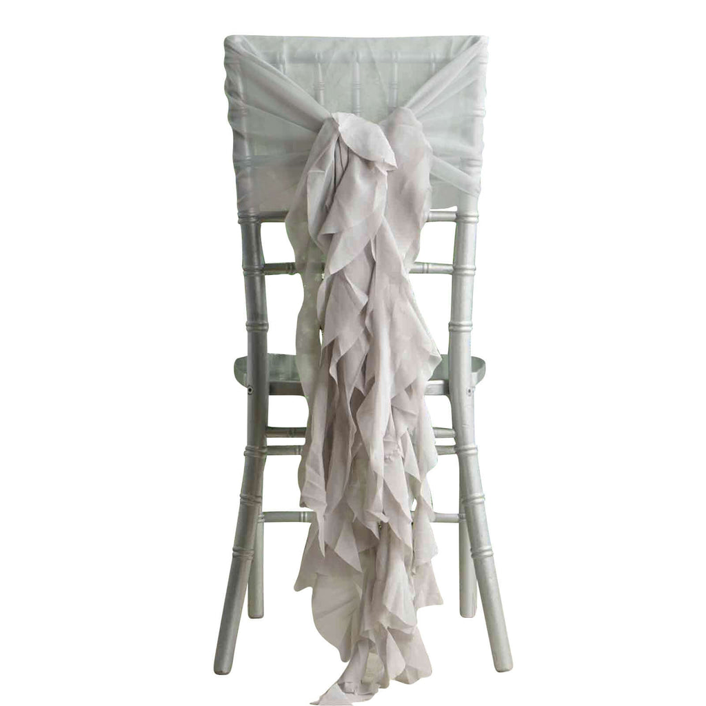 Ruffled Chiffon Chair Sashes Silver | TableclothsFactory