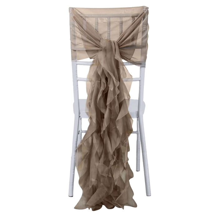 1 Set Taupe Chiffon Hoods With Ruffles Willow Chiffon Chair Sashes