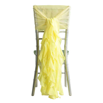 1 Set Chiffon Hoods Chair Sashes with Willow Ruffles Design Yellow - Stylish Chair Bow Decor