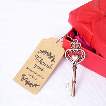 10 Pack Antique Gold Skeleton Key Bottle Opener Party Favors Wedding Souvenirs, Vintage Wedding Bridal Shower Favors With Tag Card & Chain