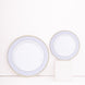 10 Pack White Renaissance Disposable Salad Plates With Gold Navy Blue Chord Rim, Plastic Appetizer