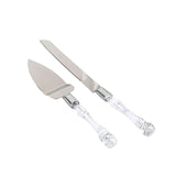 2 Set | Stainless Steel Knife and Server Party Favors Set With Clear Acrylic Handle | Free Gift Box 