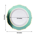 10 Pack 10" Hunter Emerald Green White Disposable Dinner Plates With Round Blossom Design