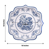 25 Pack White Blue Disposable Party Plates in French Toile Floral Pattern, 10inch Paper Dinner