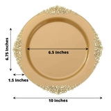 10 Pack | 10inch Gold Leaf Embossed Baroque Plastic Dinner Plates, Vintage Round Dinner Plates