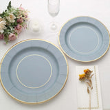 25 Pack | 10inch Dusty Blue Gold Rim Sunray Disposable Dinner Plates