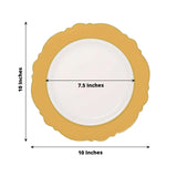 10 Pack | 10inch Gold / White Disposable Dinner Plates With Round Blossom Design With Gold Rim