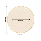 10 Pack 10" Ivory Gold Flair Rim Disposable Dinner Plates, Round Plastic Party Plates