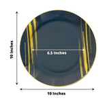 10 Pack | 10inch Navy Blue and Gold Brush Stroked Round Plastic Dinner Plates