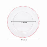 10 Pack Transparent Blush Plastic Party Plates with Beaded Rim, Round Disposable Dinner