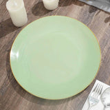 10 Pack | 10inch Glossy Sage Green Round Disposable Dinner Plates With Gold Rim