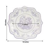 25 Pack White Lavender Lilac Disposable Party Plates in French Toile Floral Pattern