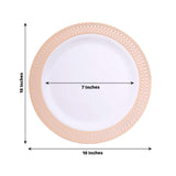 10 Pack White Disposable Party Plates With Blush Rose Gold Spiral Rim, 10" Round Plastic Dinne