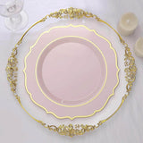 10 Pack | 10Inch Blush / Rose Gold Plastic Dinner Plates Disposable Tableware Round With Gold Rim