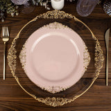 10 Pack | 10inch Blush Rose Gold Leaf Embossed Baroque Plastic Dinner Plates